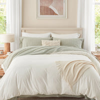 100% Washed Cotton Gingham Bed Sheet Set