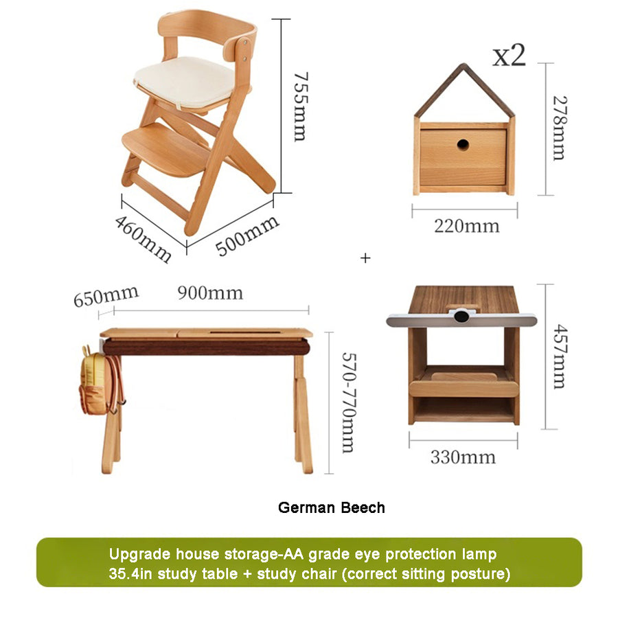 Solid wood liftable study table, childrens desk table of study, study table for kids