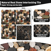 12''x12'' Interlocking Stone Deck Tiles - Polished Sliced Mixed Color (Pack of 4)