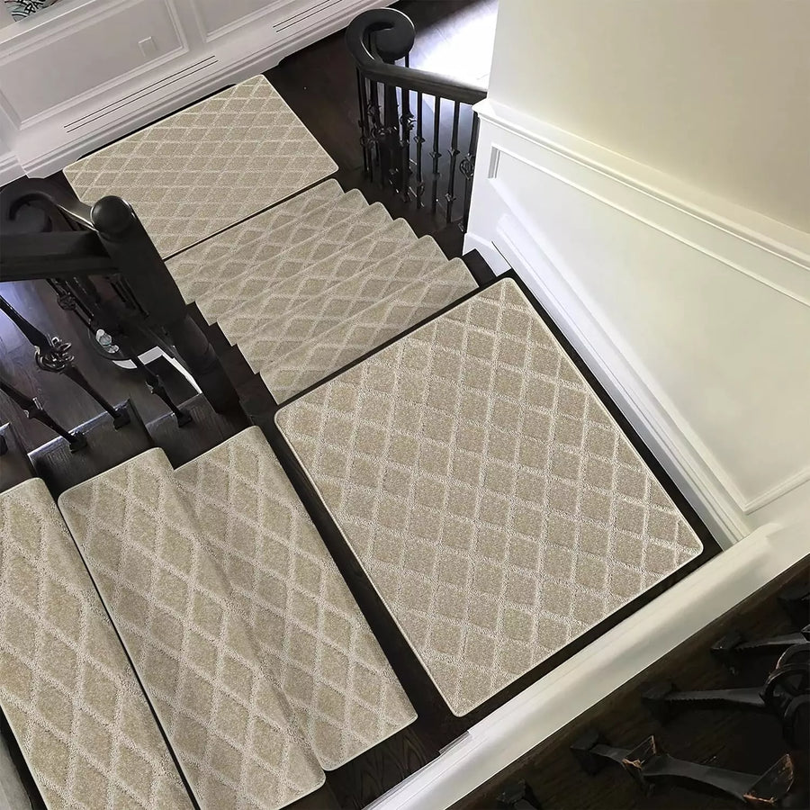 Bullnose Carpet Stair Treads Tape Free Non-Slip Indoor Stair Protectors Pet Friendly Stair Treads for Wooden Steps 9.5