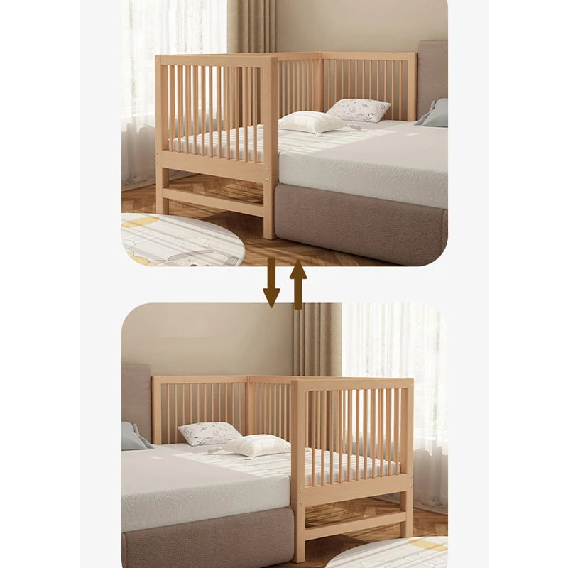 Modern Standard Natural Wood Crib Toddlerbed Infant Crib with Foldable Design and Twin Bed Rails - Crib & Tail Ladder