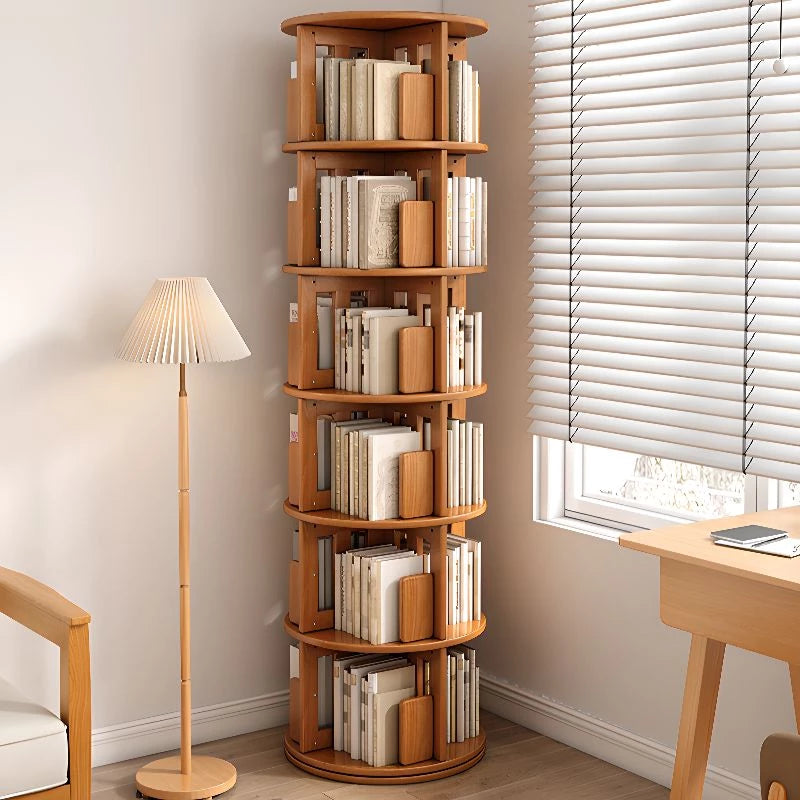 Solid Wood Rotating Bookshelf,Round Rotating Bookcase 360 Display,Floor Standing Bookcase for Kids & Adults,Corner Bookshelf