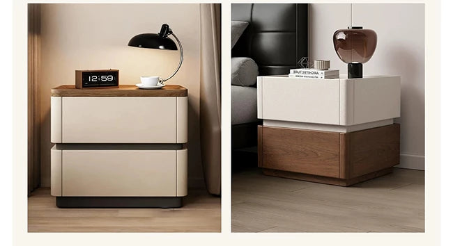 Modern 2-Drawer Nightstand with Hidden Handles & Silent Slides, Faux Leather Wrapped Wooden Bedside Table