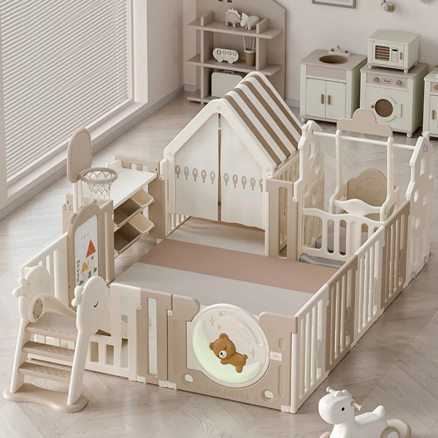 Indoor Newborn Playpen & Play Yard Play Pen with Toys and House |  Glowing Moon Bear