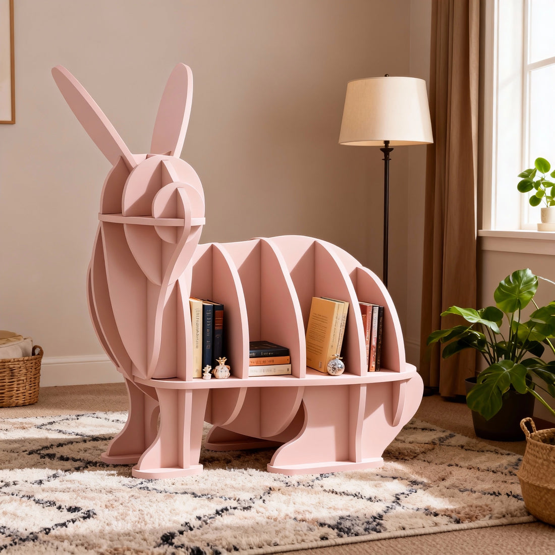 Kids Creative Rabbits Bookshelf Locker Wooden