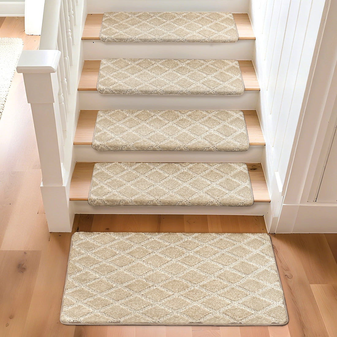 Bullnose Carpet Stair Treads | Tape Free Non-Slip(Set of 14,7,2) Multiple Colour