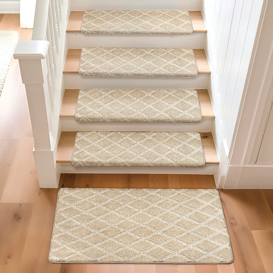 Bullnose Carpet Stair Treads | Tape Free Non-Slip(Set of 14,7,2) Multiple Colour