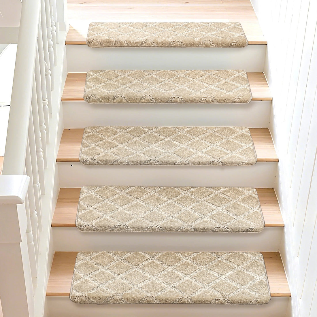 Bullnose Carpet Stair Treads | Tape Free Non-Slip(Set of 14,7,2) Multiple Colour