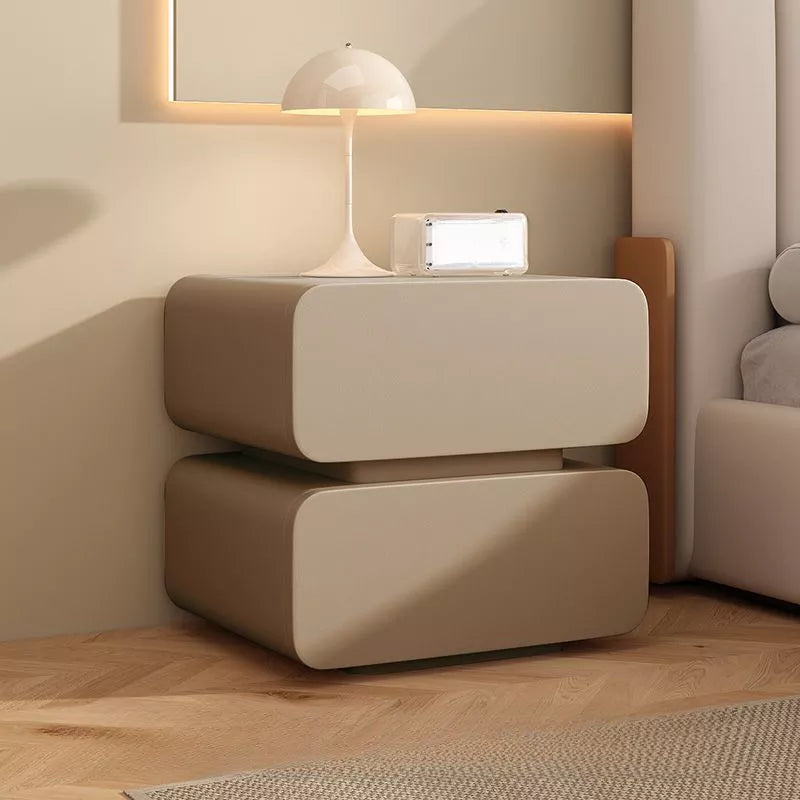 Leather Bedside Table, Modern Minimalist Bedside Table，Nightstand with 2 Drawers, Wood Bedside Table, Bedroom Bedside Table