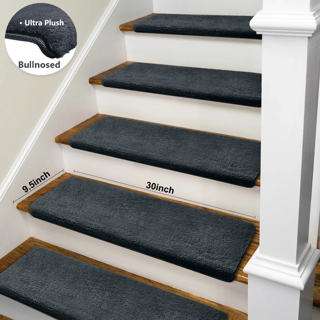 Bullnose Carpet Stair Treads | Ultra Plush Soft (Set of 15,14,7,2)
