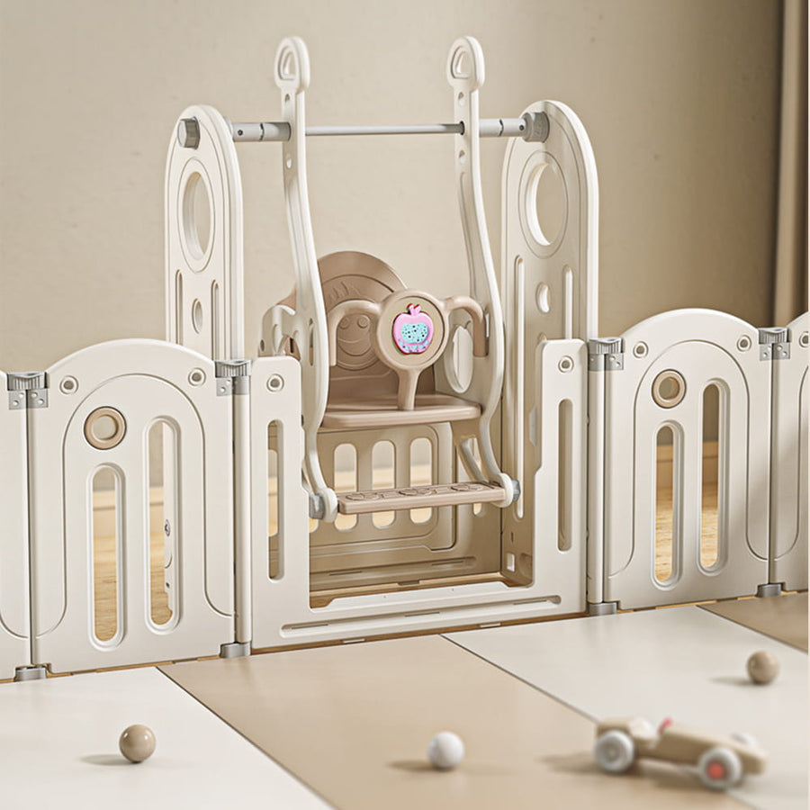 Foldable Infant Play Yard with House Baby Playpen and Matching Toys | Star-Moon