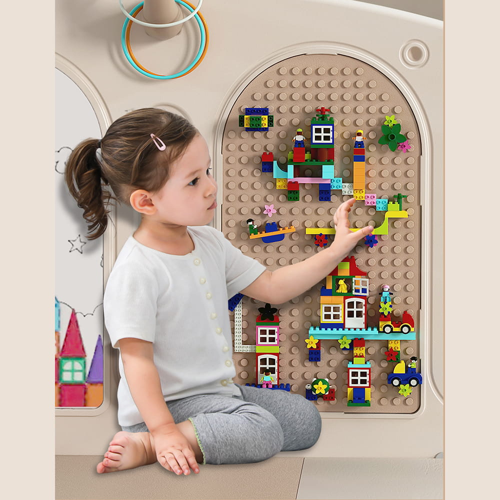 Foldable Infant Play Yard with House Baby Playpen and Matching Toys | Star-Moon