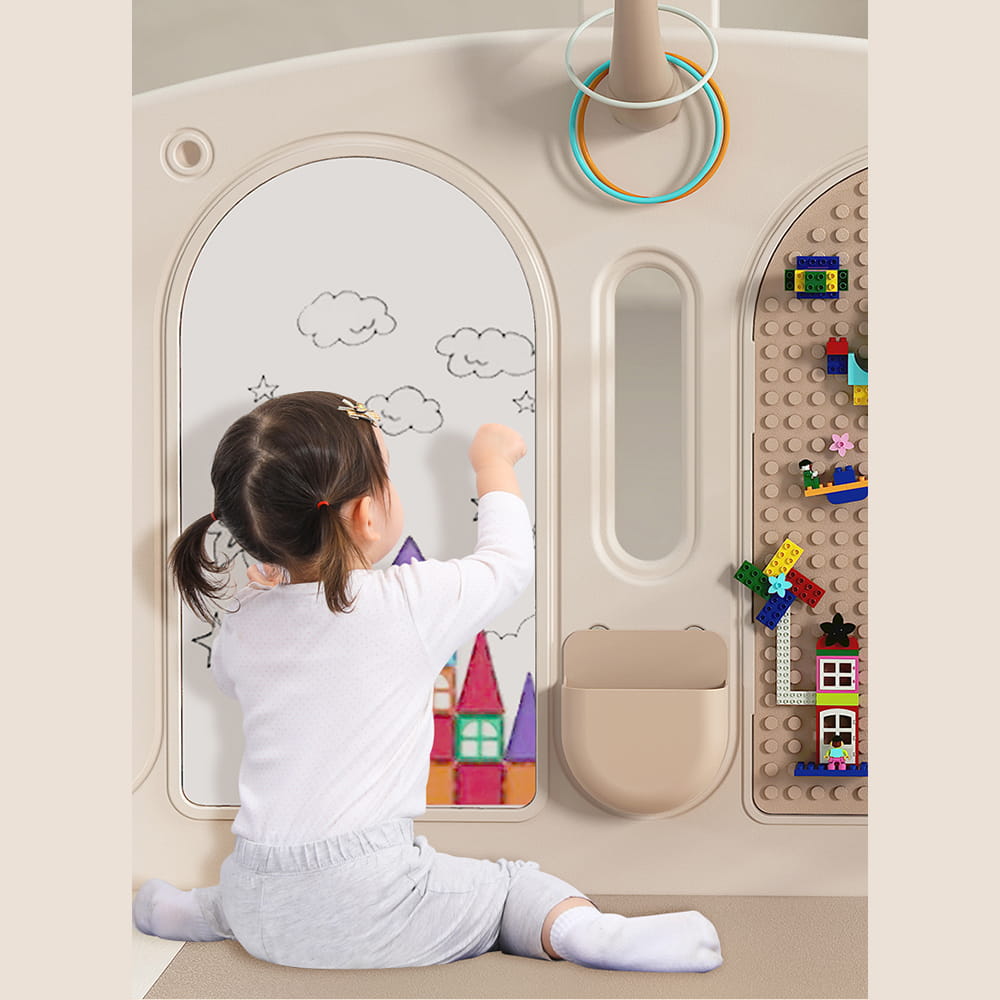 Foldable Infant Play Yard with House Baby Playpen and Matching Toys | Star-Moon