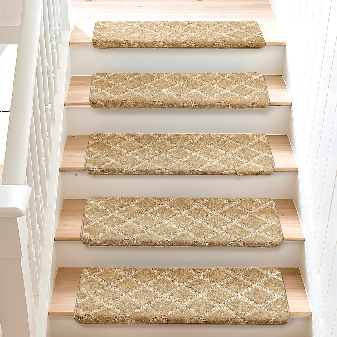 Bullnose Carpet Stair Treads | Tape Free Non-Slip(Set of 14,7,2) Multiple Colour