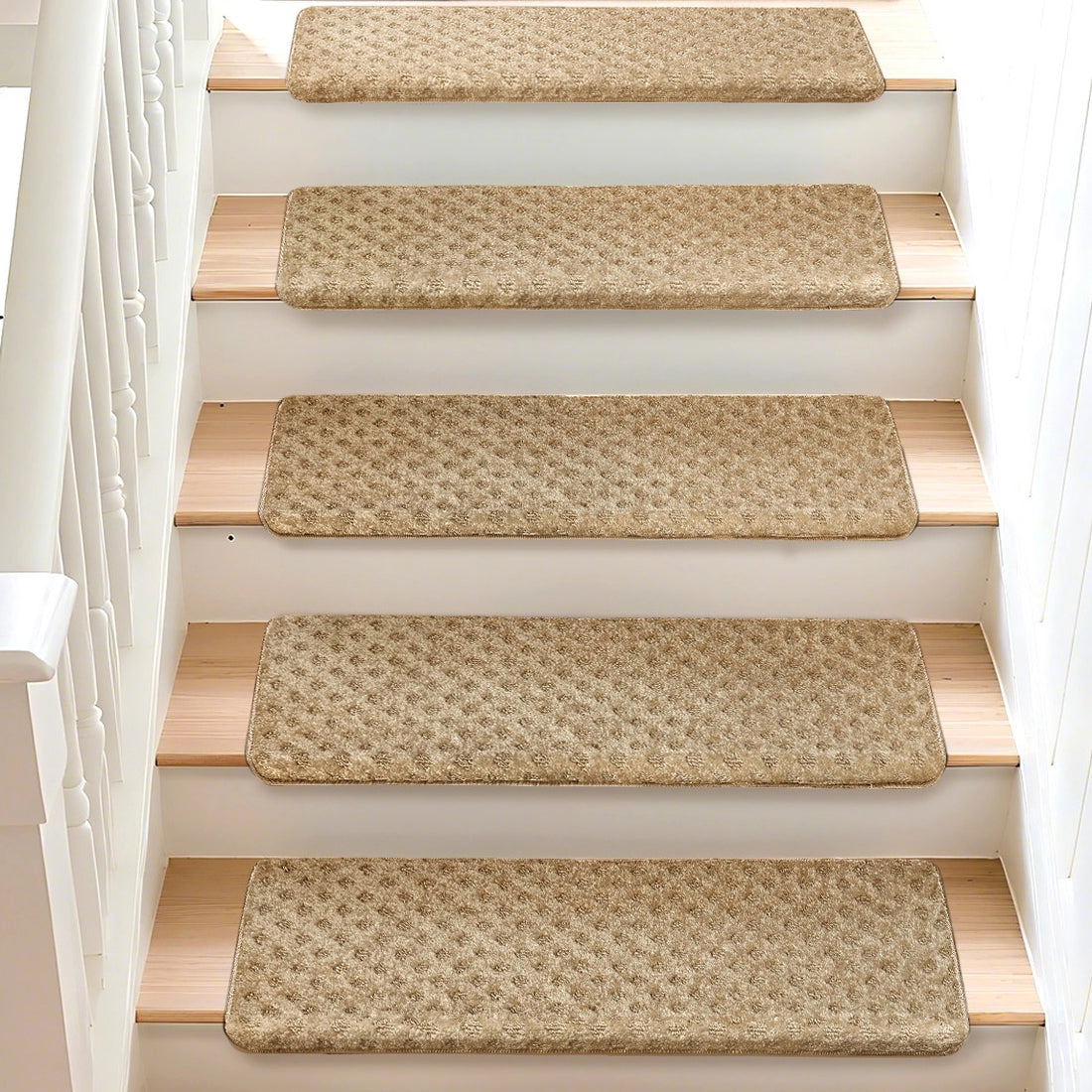 Bullnose Carpet Stair Treads | Tape Free Non-Slip(Set of 14,7,2) Multiple Colour
