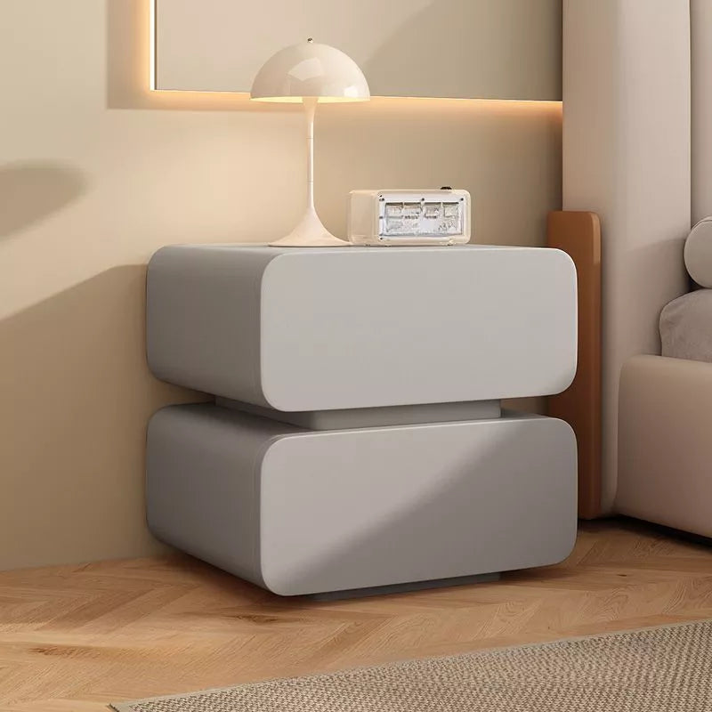 Leather Bedside Table, Modern Minimalist Bedside Table，Nightstand with 2 Drawers, Wood Bedside Table, Bedroom Bedside Table