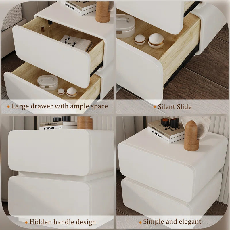 Leather Bedside Table, Modern Minimalist Bedside Table，Nightstand with 2 Drawers, Wood Bedside Table, Bedroom Bedside Table