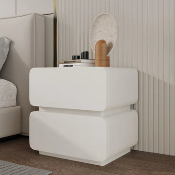 Leather Bedside Table, Modern Minimalist Bedside Table，Nightstand with 2 Drawers, Wood Bedside Table, Bedroom Bedside Table