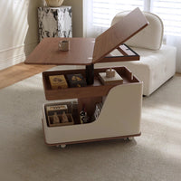 Mobile Adjustable Height Side Table with Sintered Stone Top, Modern Coffee Table for Living Room