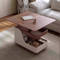 Mobile Adjustable Height Side Table with Sintered Stone Top, Modern Coffee Table for Living Room