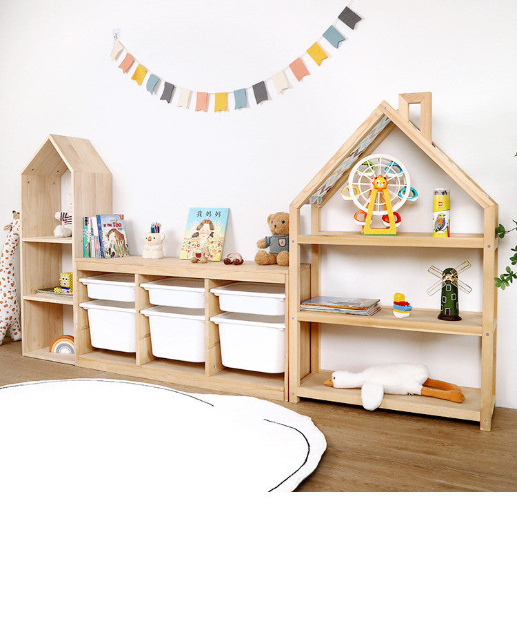 Household children's bookshelf room type toy storage locker solid wood bookshelf toy storage rack 2 in 1 combination cabinet