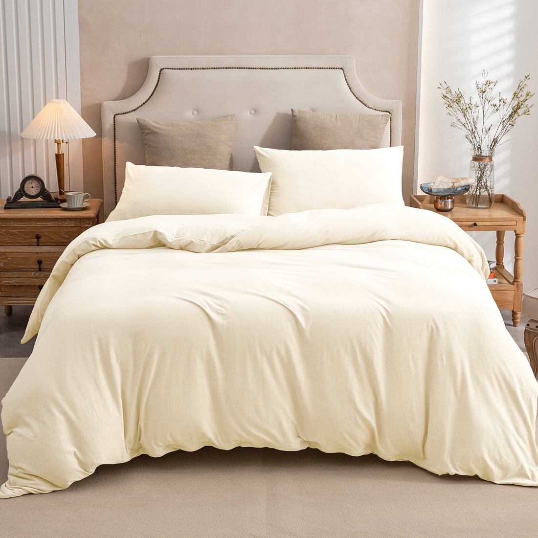 Jersey Duvet Cover Set -milky white