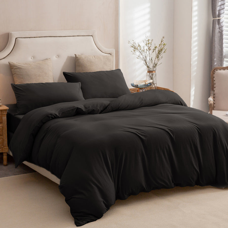 Jersey Duvet Cover Set-Black