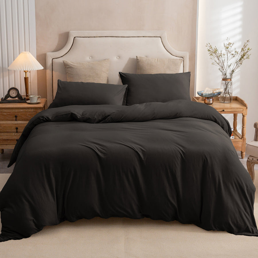 Jersey Duvet Cover Set-Black