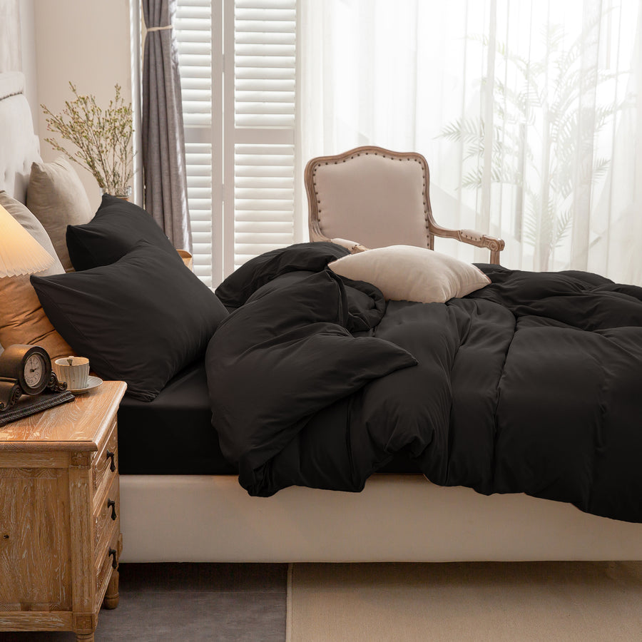 Jersey Duvet Cover Set-Black