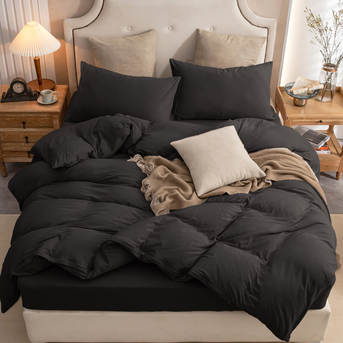 Jersey Duvet Cover Set-Black