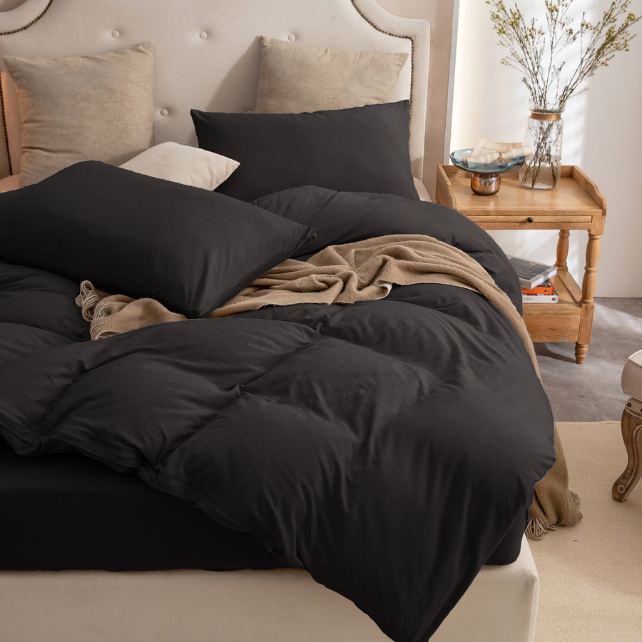 Jersey Duvet Cover Set-Black