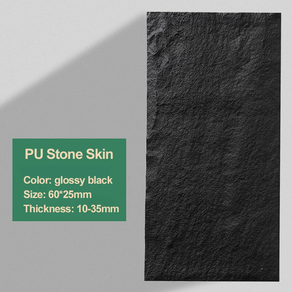 PU Mushroom Stone Cultural Stone Panel 3D PU Panel Glossy Black