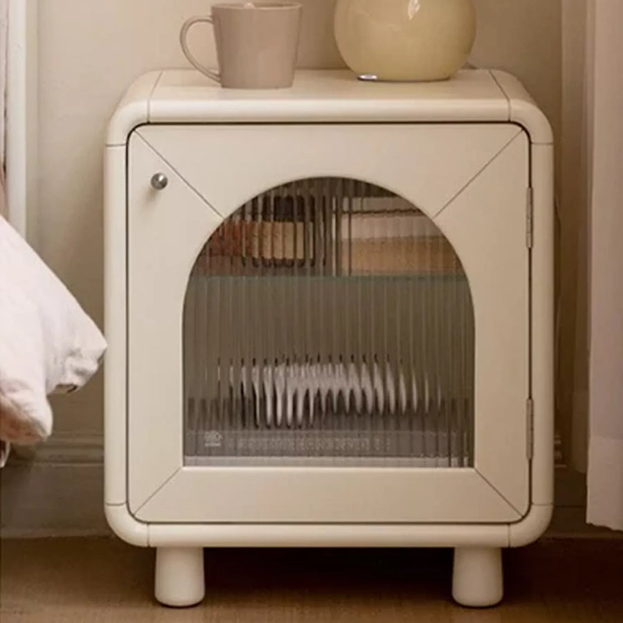 Rubber wood, Poplar solid wood Light nightstand cream style