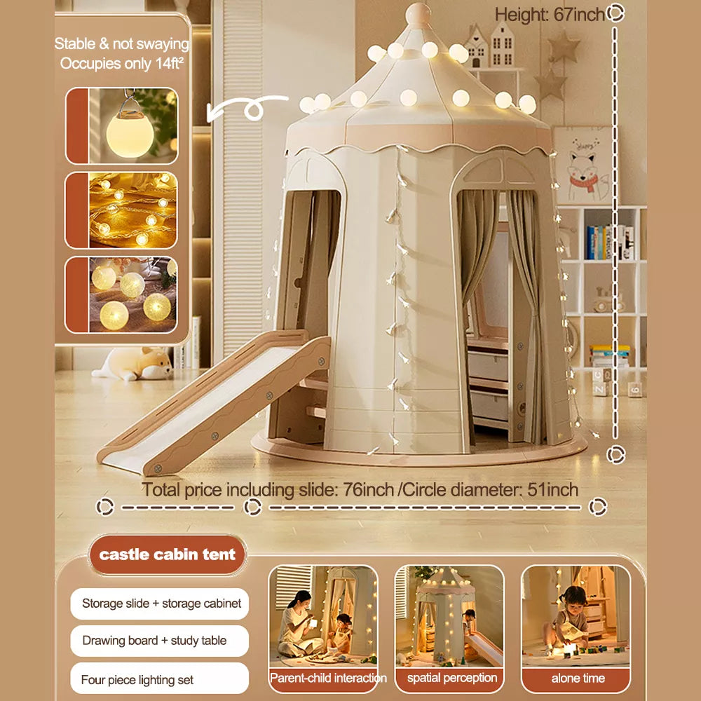 Kids Teepee Tent with Lights slide drawing board Natural