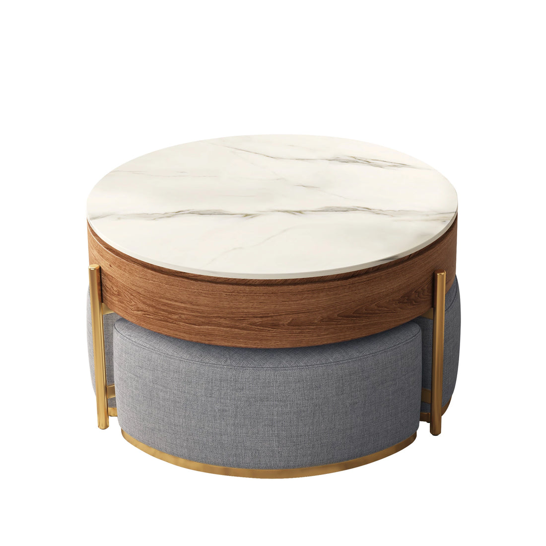Lift-Top Extendable Frame Coffee Table With 3 Stools