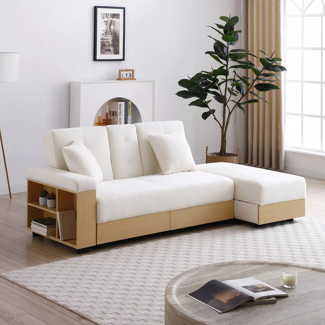 Convertible Sleeper Sofa Couch, Multifunctional Double Folding Sofa Bed,Storage Ottoman and Sofa arm with box and drawer
