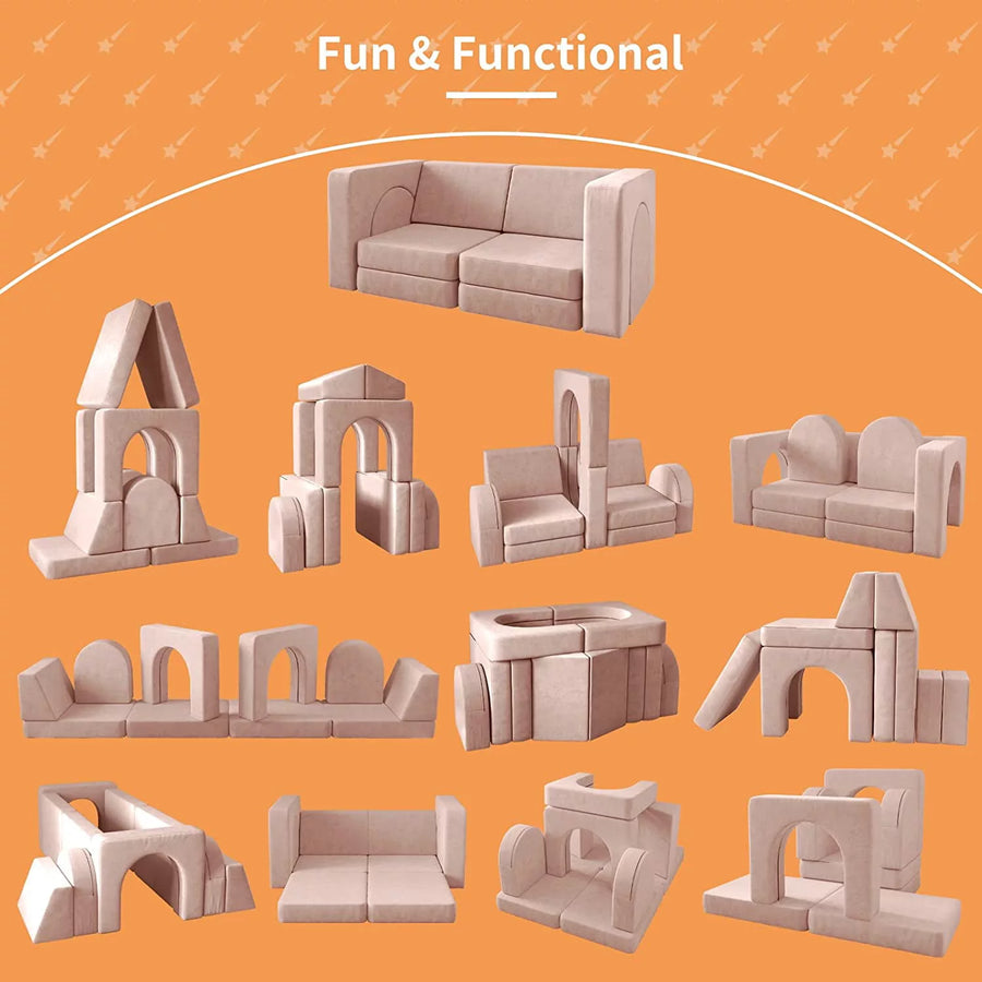 Kids Sofa Couch 10PCS, Pure Era Modular Toddler Couch for Playroom, Dutch Velvet Multifunctional Play Couch Sofa for Kids