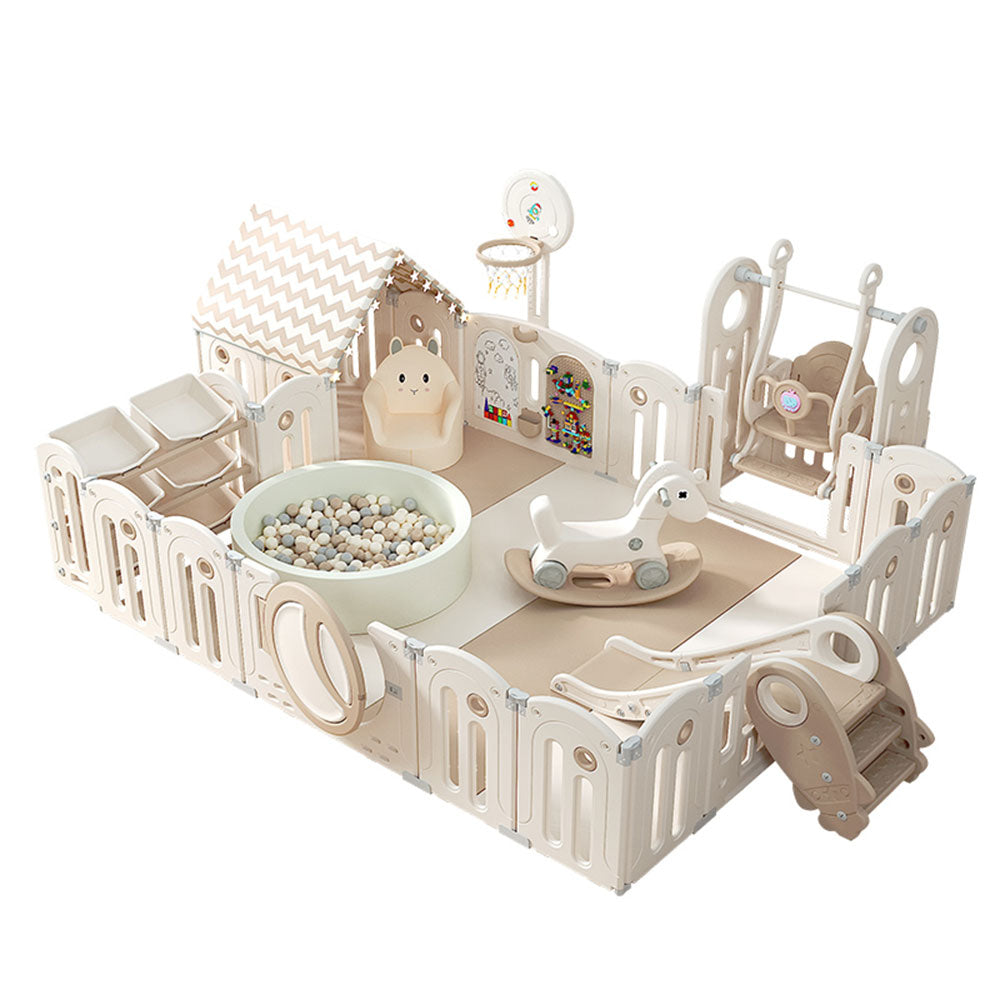 Foldable Infant Play Yard with House Baby Playpen and Matching Toys | Star-Moon