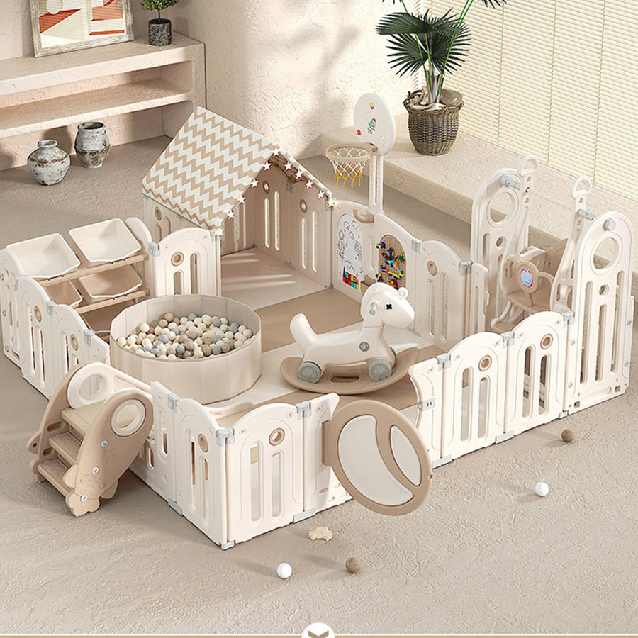 Foldable Infant Play Yard with House Baby Playpen and Matching Toys | Star-Moon