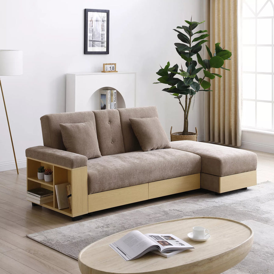 Convertible Sleeper Sofa Couch, Multifunctional Double Folding Sofa Bed,Storage Ottoman and Sofa arm with box and drawer