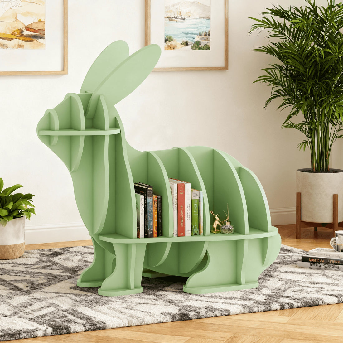 Kids Creative Rabbits Bookshelf Locker Wooden