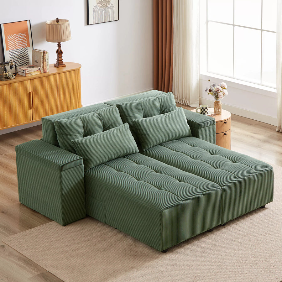 Free Combination Cloud Sectional Sofa Corduroy Upholstered L-Shaped Couch 3 in 1 Convertible Sleeper Sofa Bed Minimalist Modular Couches Chaise Lounge Daybed with Storage and 4 Pillows for Living Room