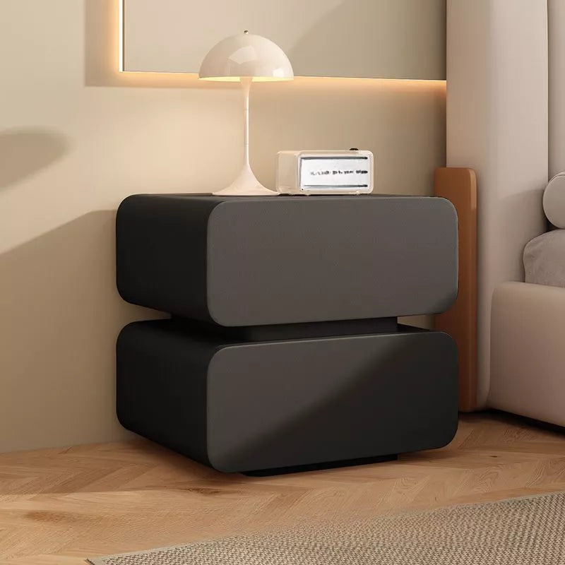 Leather Bedside Table, Modern Minimalist Bedside Table，Nightstand with 2 Drawers, Wood Bedside Table, Bedroom Bedside Table