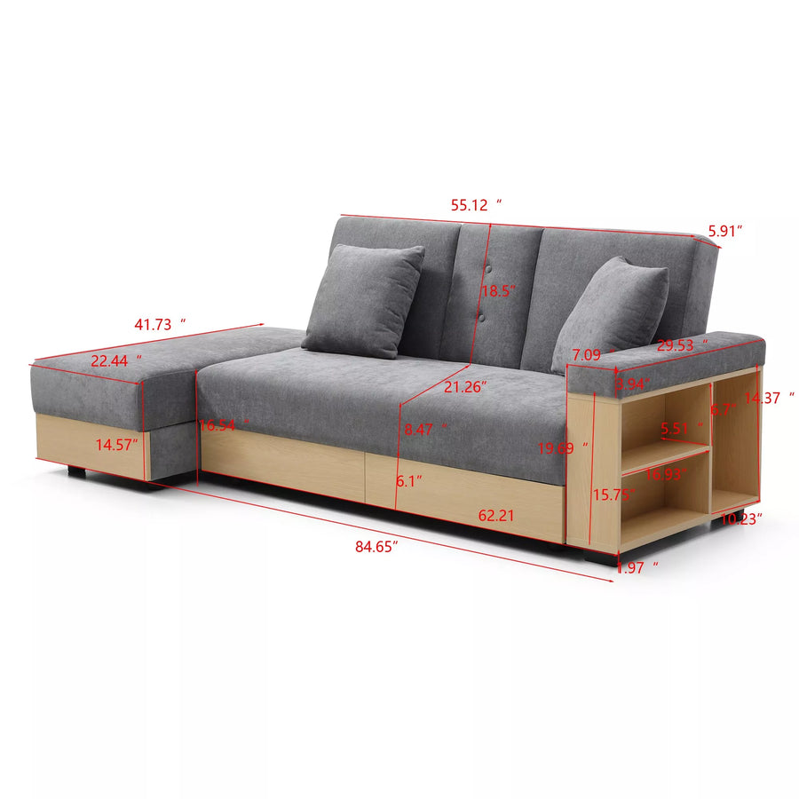 Convertible Sleeper Sofa Couch, Multifunctional Double Folding Sofa Bed,Storage Ottoman and Sofa arm with box and drawer