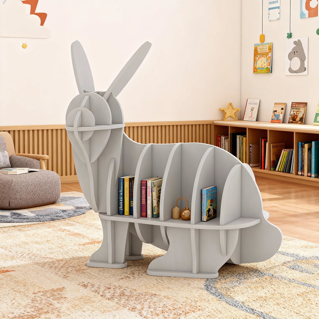 Kids Creative Rabbits Bookshelf Locker Wooden