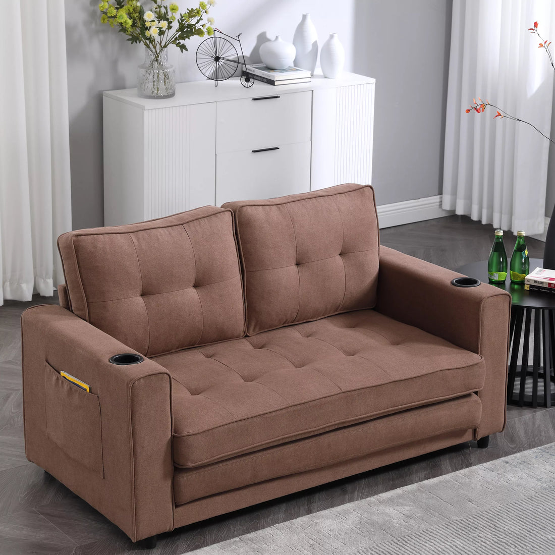 Folding Futon Sleeper Sofa with Pull Out Couch Bed,Modern Velvet Loveseat Sleeper Convertible to Full Size Floor Couches Bed for Living Room Bedroom Small Space