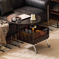 Round Lift Top Coffee Table with Storage and Wheels, Adjustable Height Solid Wood Living Room Table