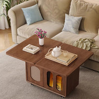 Adjustable Solid Wood Side Table with Wheels Rolling Sofa Table for Living Room