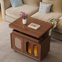 Adjustable Solid Wood Side Table with Wheels Rolling Sofa Table for Living Room