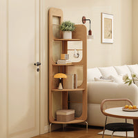 Vintage Solid Wood Rattan Corner Shelf, Freestanding Right Angle Storage Rack, Tall Corner Bookshelf Display Organizer for Living Room Bedroom Office
